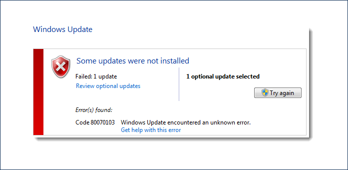 fix windows update 0x80070103 error