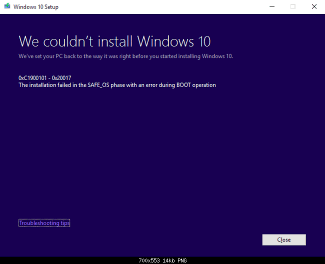 0XC190010 – 0x20017 error in Windows 10