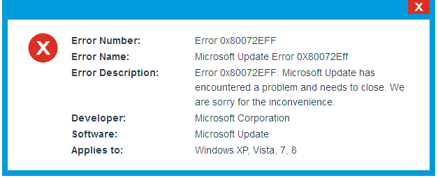 Image result for How you will know that error 0x80072EFF has occurred