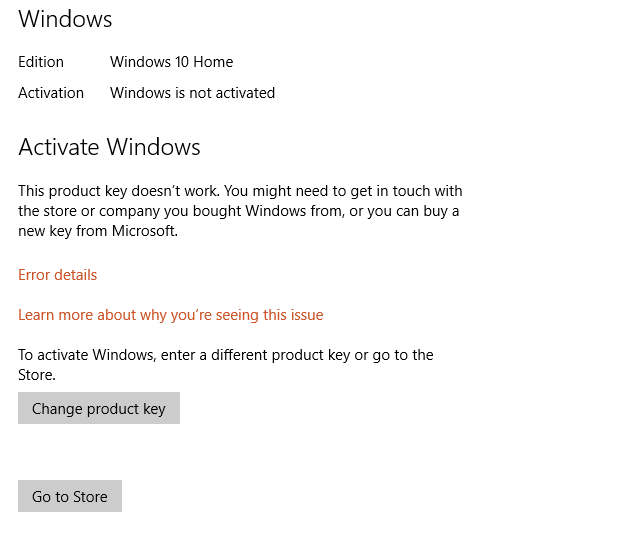 Windows 10 activation issues