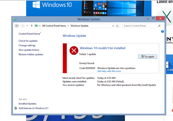 Windows update error 80070002.