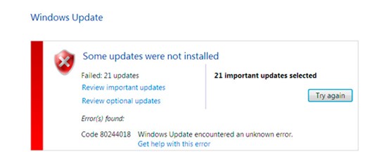 Fix Windows update error 80244018