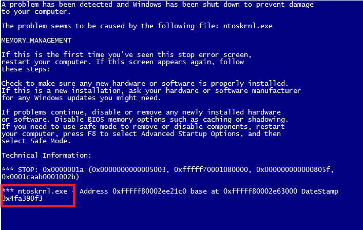 ntoskrnl.exe BSOD error in Windows 10